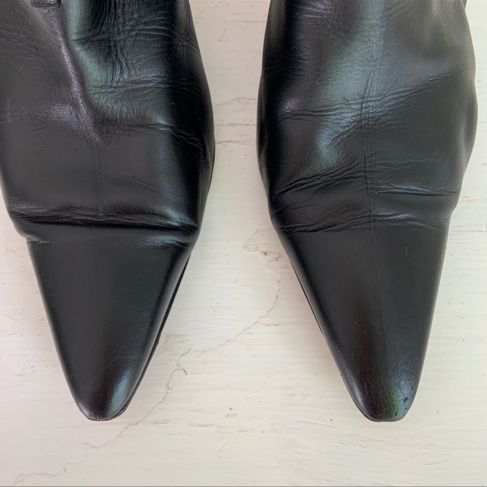 Manolo Blahnik Black Leather Pointy Toe Stiletto Heel Bootie - Picture 10 of 15